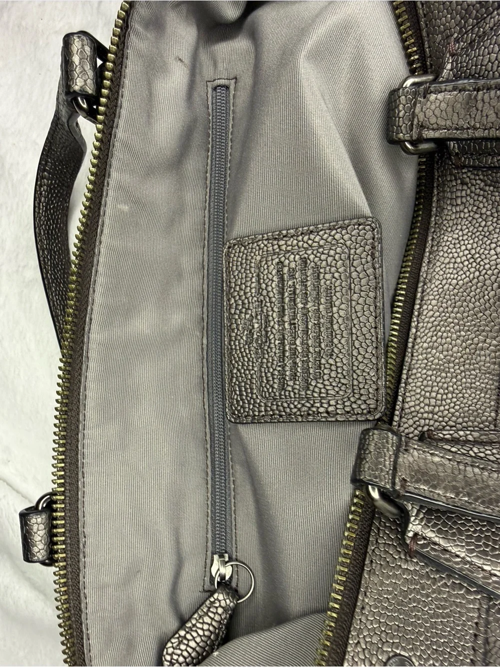 Coach Silver Pebbled Leather Tote with Detachable Crossbody Strap